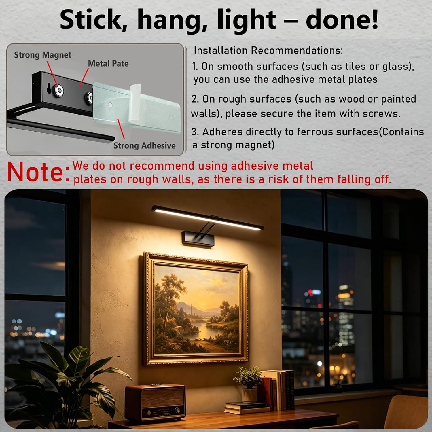 24" Wireless Picture Light, Dimmable Rechargeable Wall Light for Artwork | 5400mAh Cordless Black Wall Sconce
