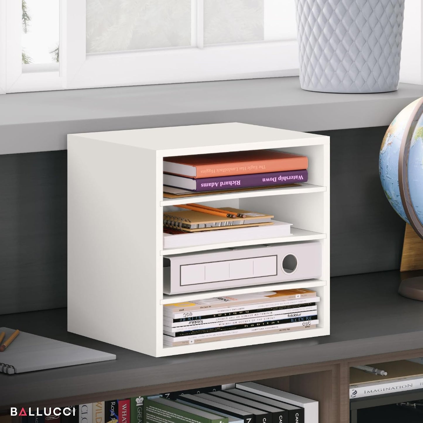 Ballucci 4-Tier Paper Organizer for Desk, Stackable Organizer Tray, Desk Storage Shelves, Stacking Letter Paper Tray