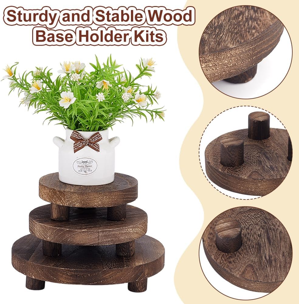 Wood Risers for Decor Flat Round Wood Display Base Riser Stand Wood Pedestal Rustic / Set of 3