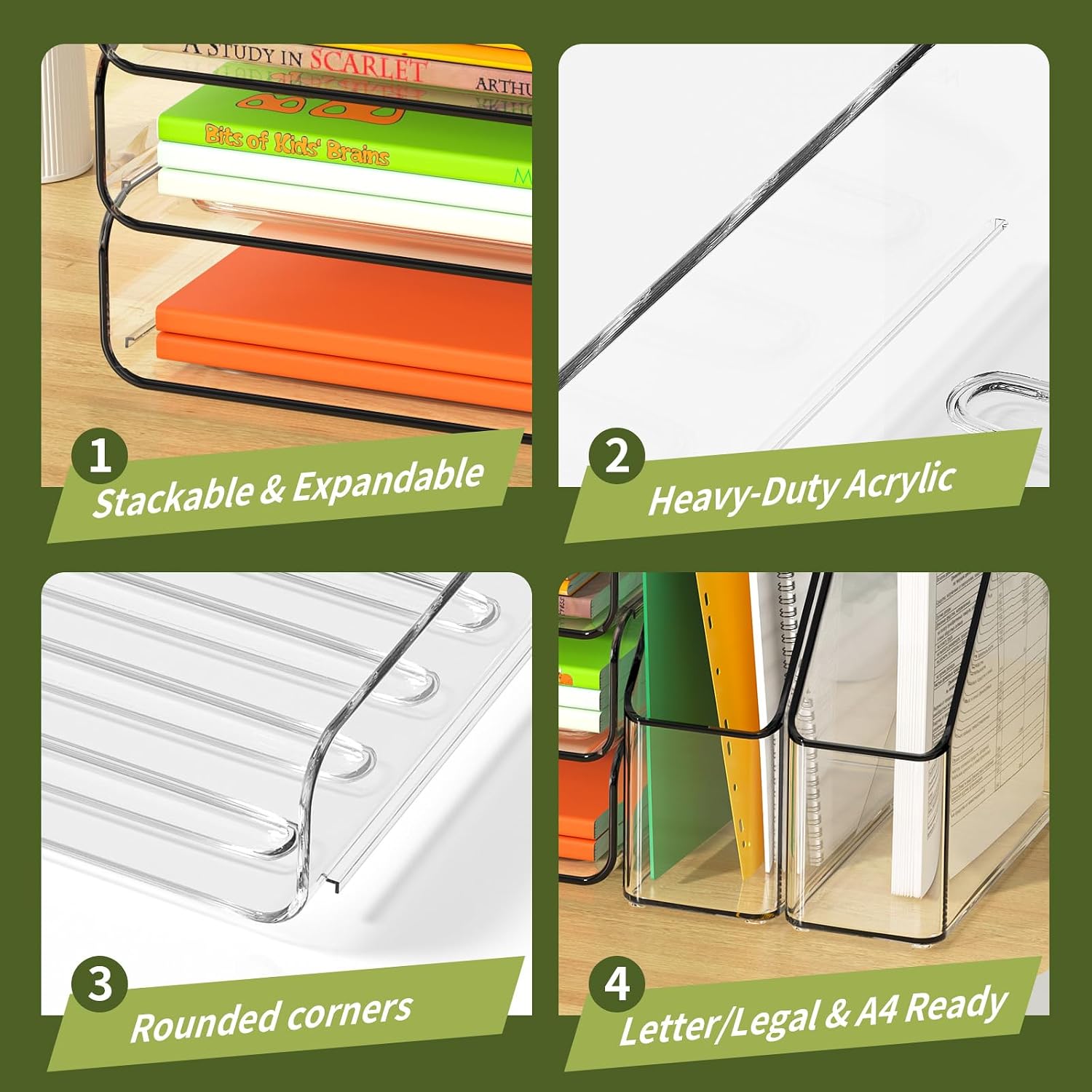 4-Tier Acrylic Paper Tray Organizer / Clear / Vertical