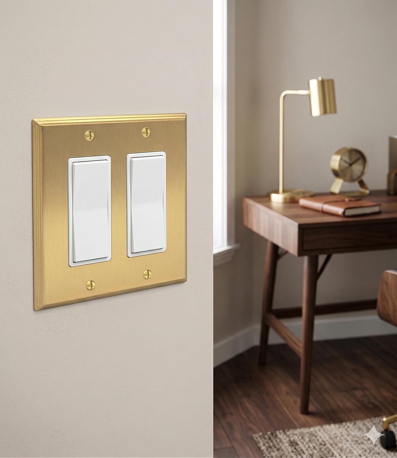 Rio Salto BRASS Deco Collection Double Rocker Outlet Cover Light Switch Plate Wall Plates 4.56" X 4.5", Real Brass