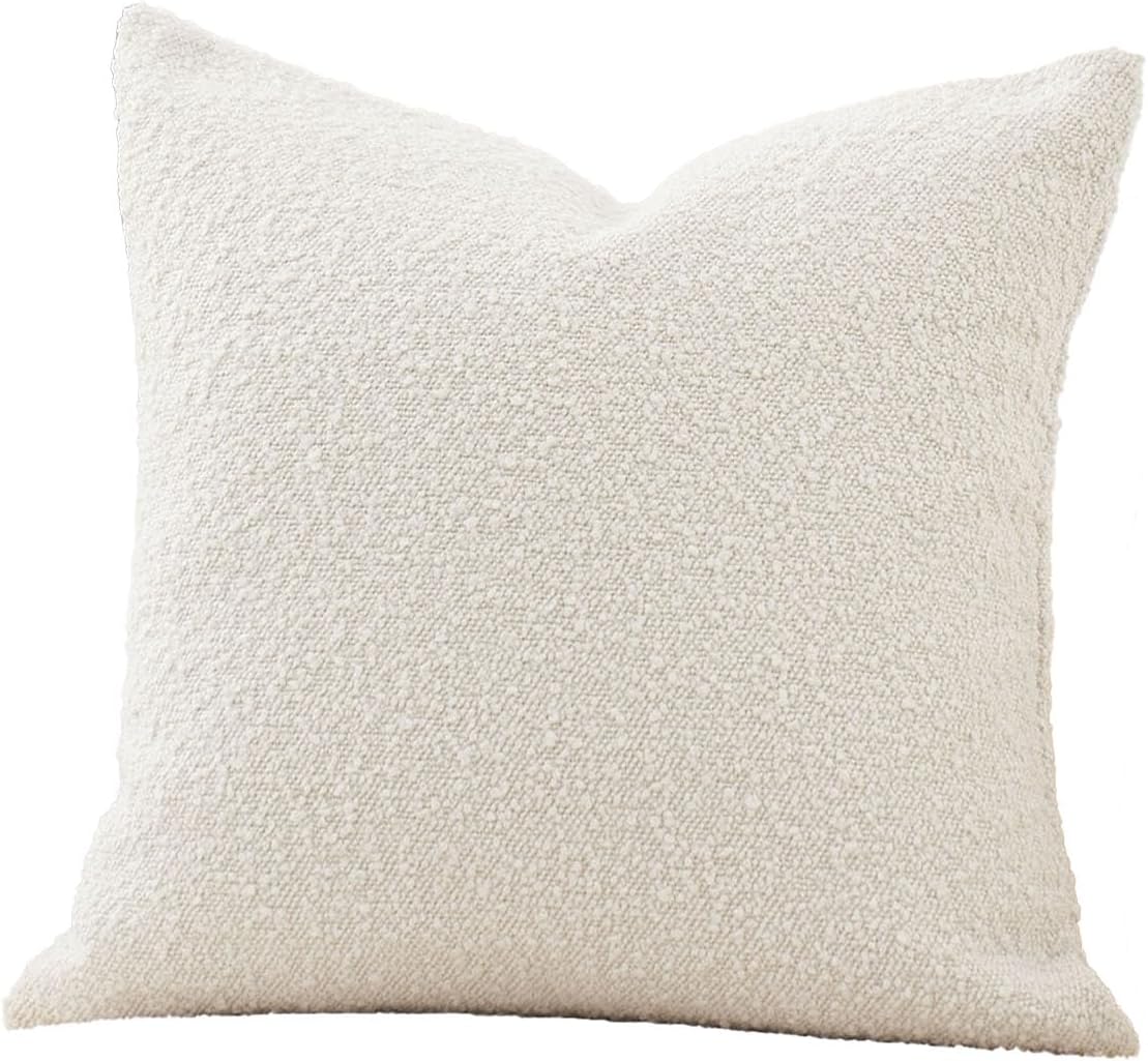 Decorative Throw Pillow Cover Textured Boucle Square Sofa Couch Pillow / Ivory / 18 x 18