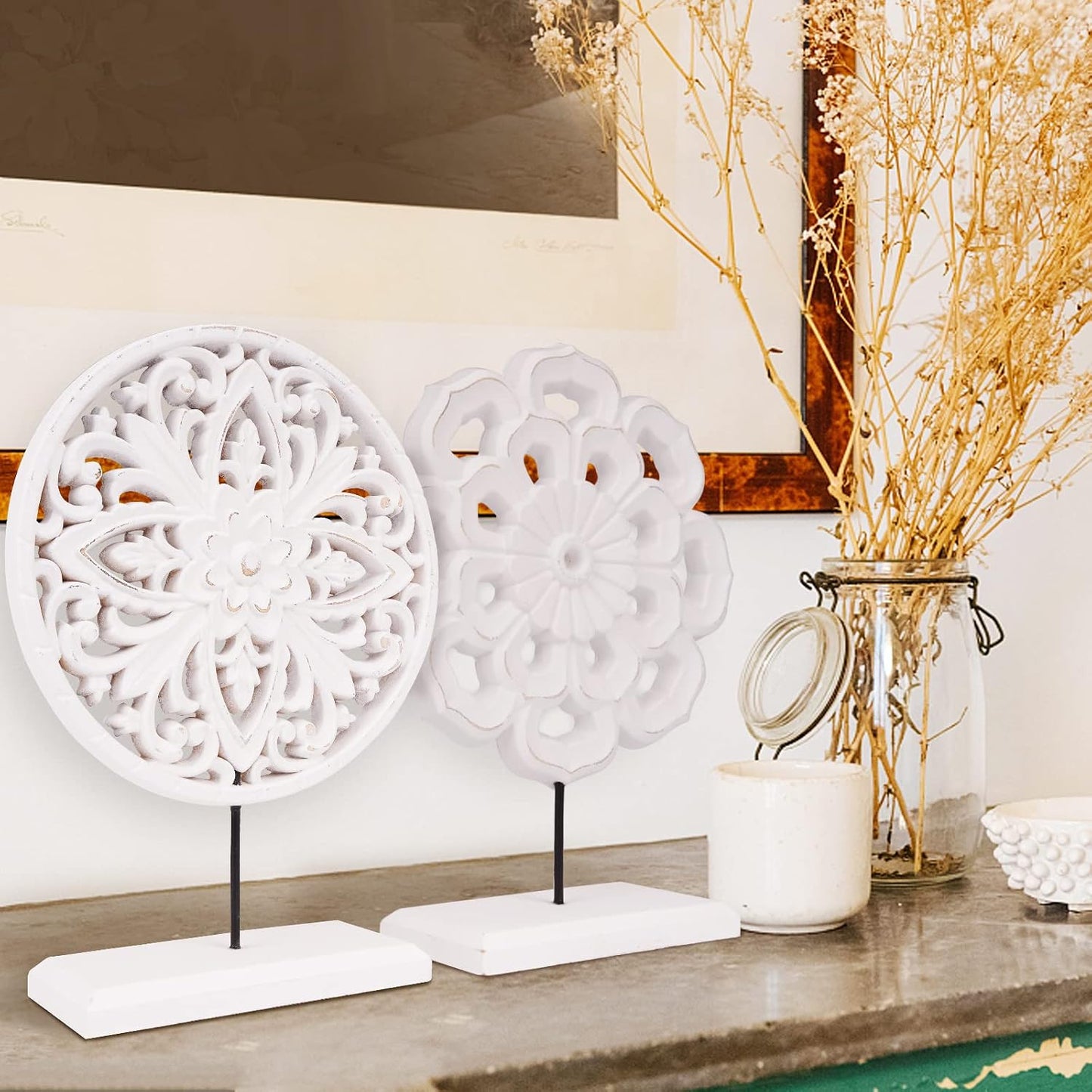 Rustic Distressed MDF Statues Home Tabletop / White / Set of 2