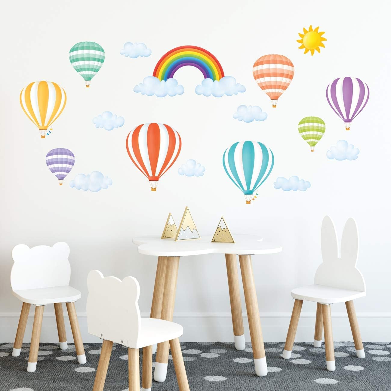 DS8-1801 Rainbow and Kids Wall Stickers Wall Decals Peel and Stick Removable Wall / Hot Air Balloons