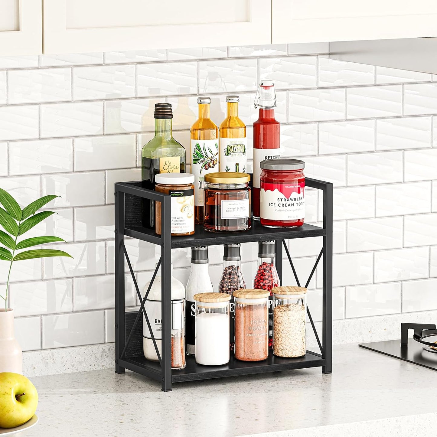 Giikin Countertop Organizer, 2 Tier Coffee Station Organizer for Desktop, Wood Counter Shelf Spice Rack for Kitchen
