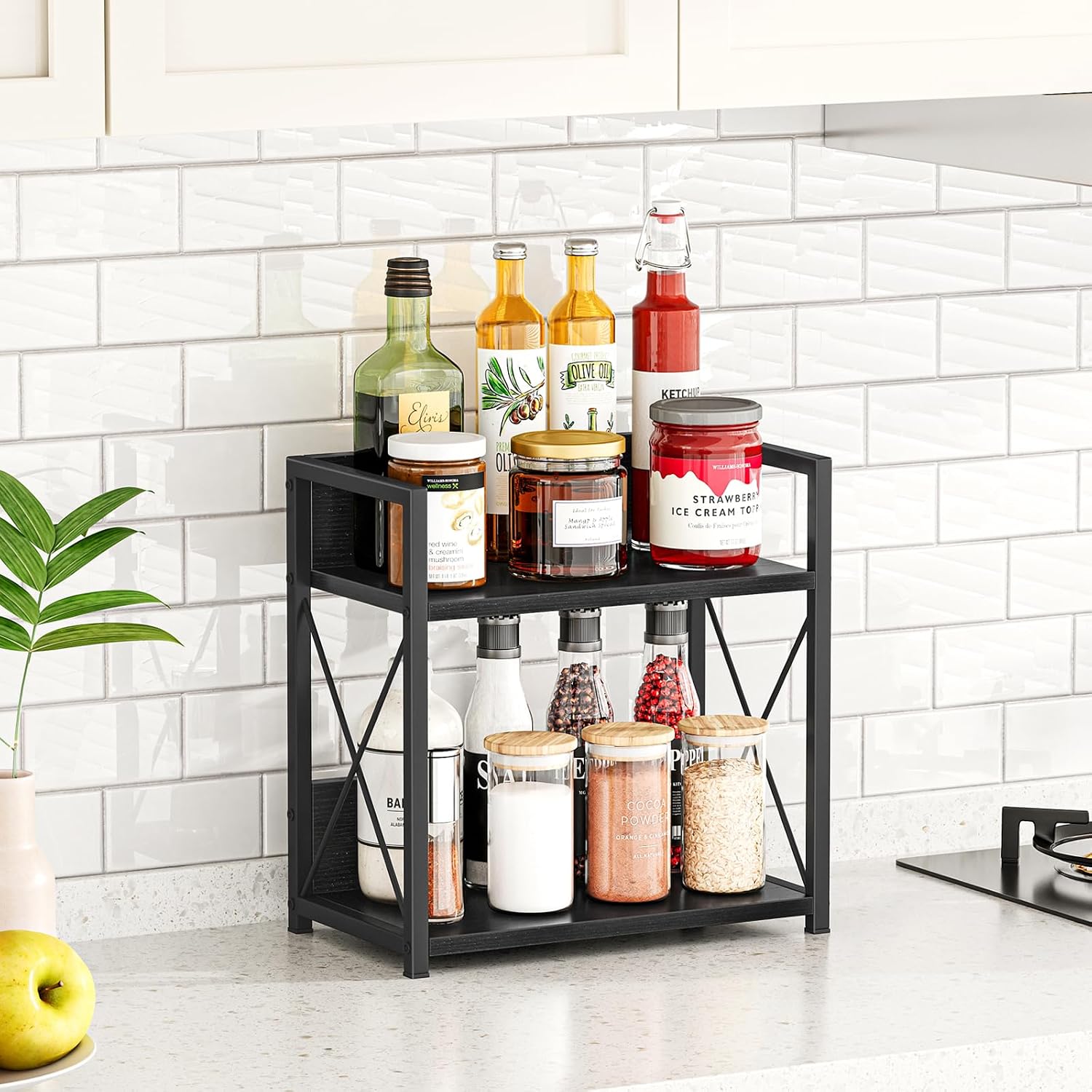 Giikin Countertop Organizer, 2 Tier Coffee Station Organizer for Desktop, Wood Counter Shelf Spice Rack for Kitchen