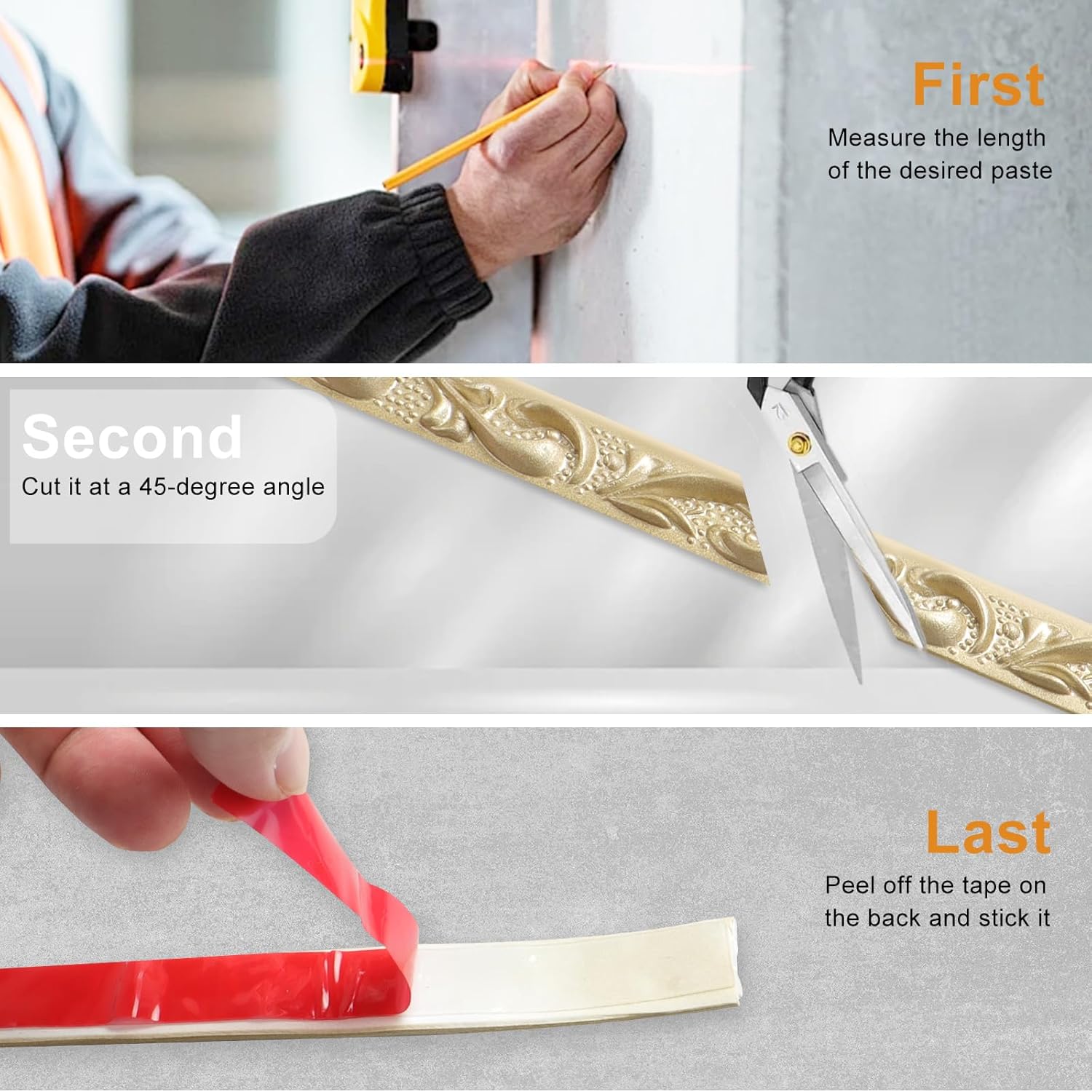 Flexible Self Adhesive Molding Trim / Champagne Gold-300cm / 118 Inch