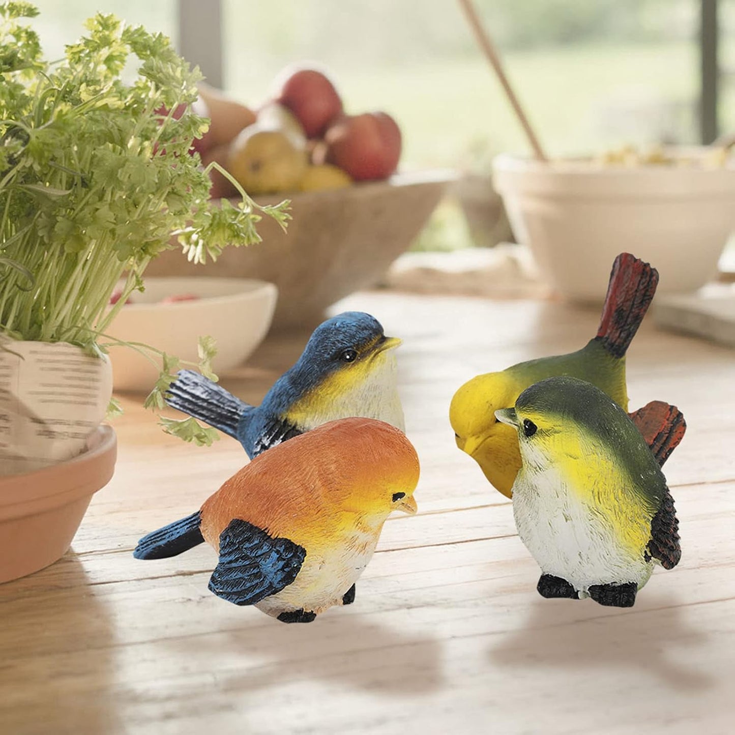 Bird Figurine / Resin Birds Statue Decorative Animal Garden Ornament / Set of 4