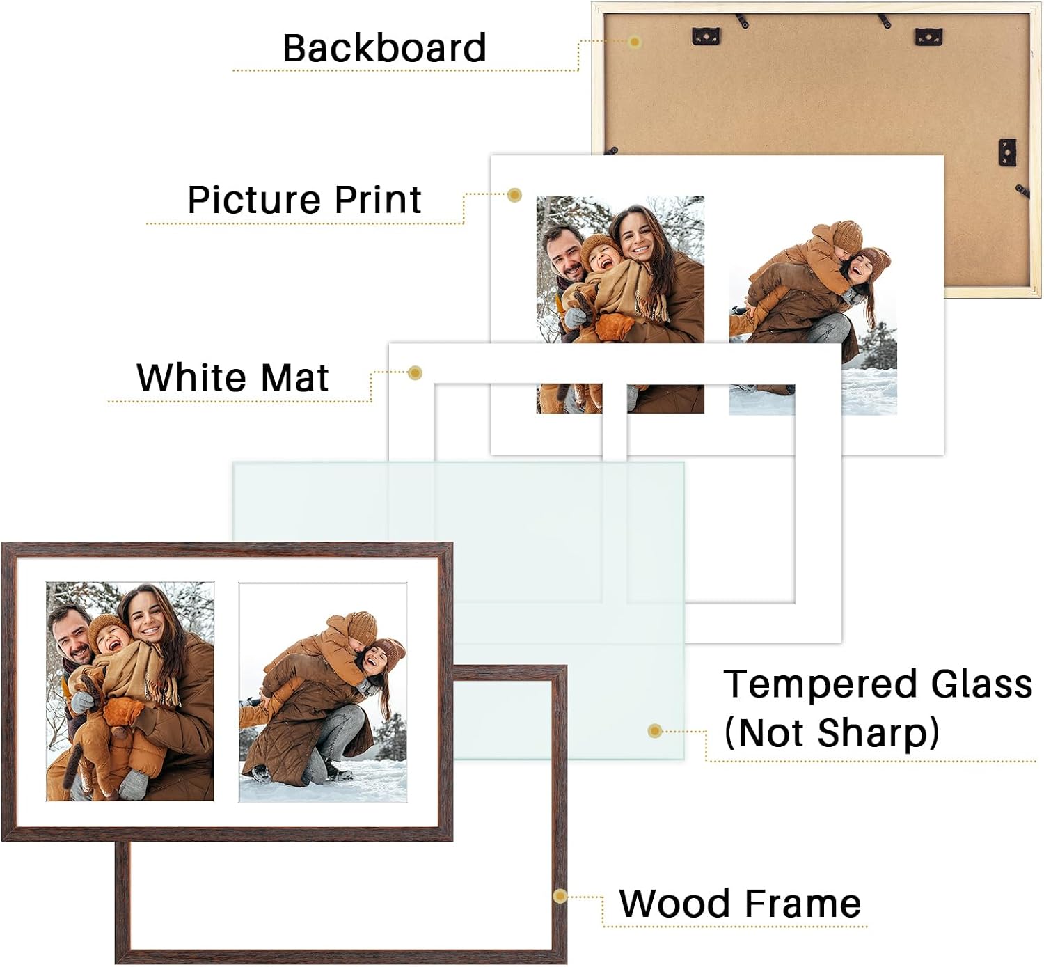 Golden State Art 12x19 Distressed Brown Picture Frame For Two 8x10 Photos | 2 Pack,Matted to Double 8x10,Solid Wood