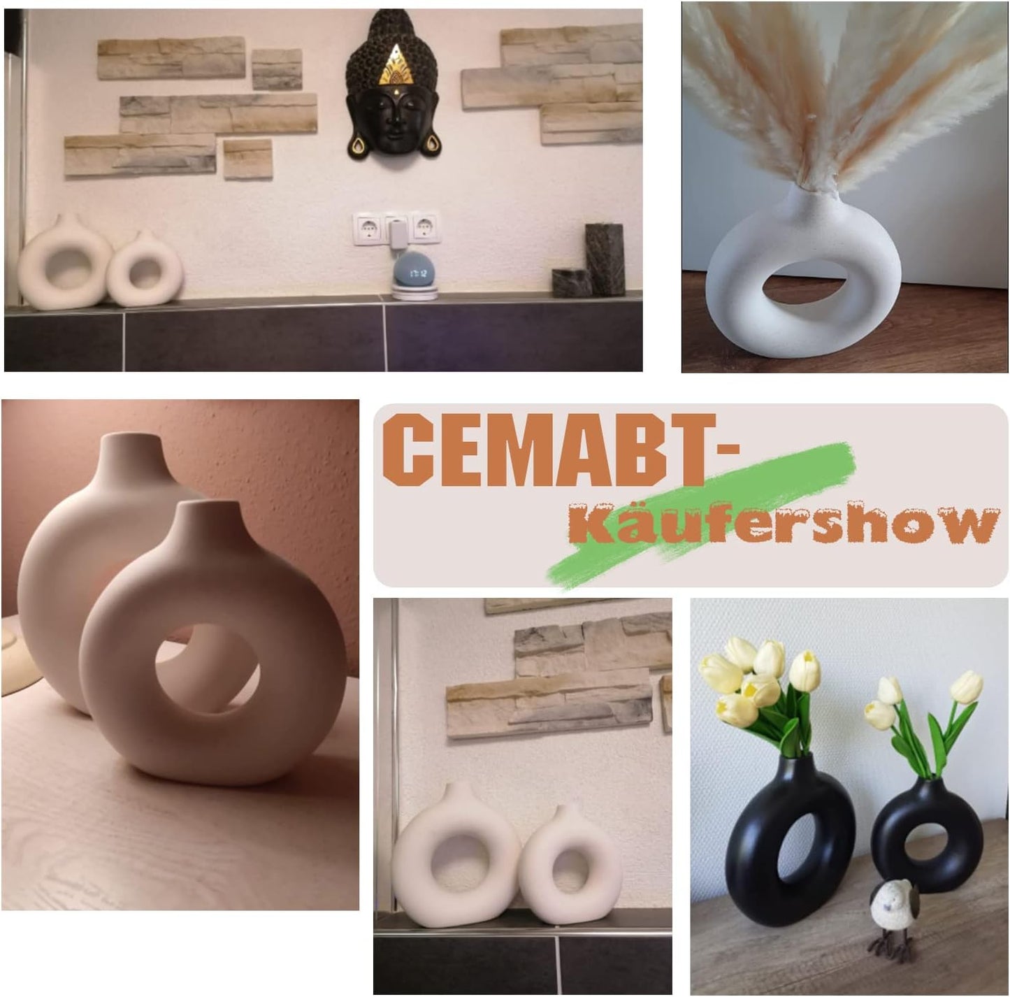 Donut Vase Hollow Ceramic Vase for Flowers Handmade Minimalist Boho ins Style Modern / Small / White