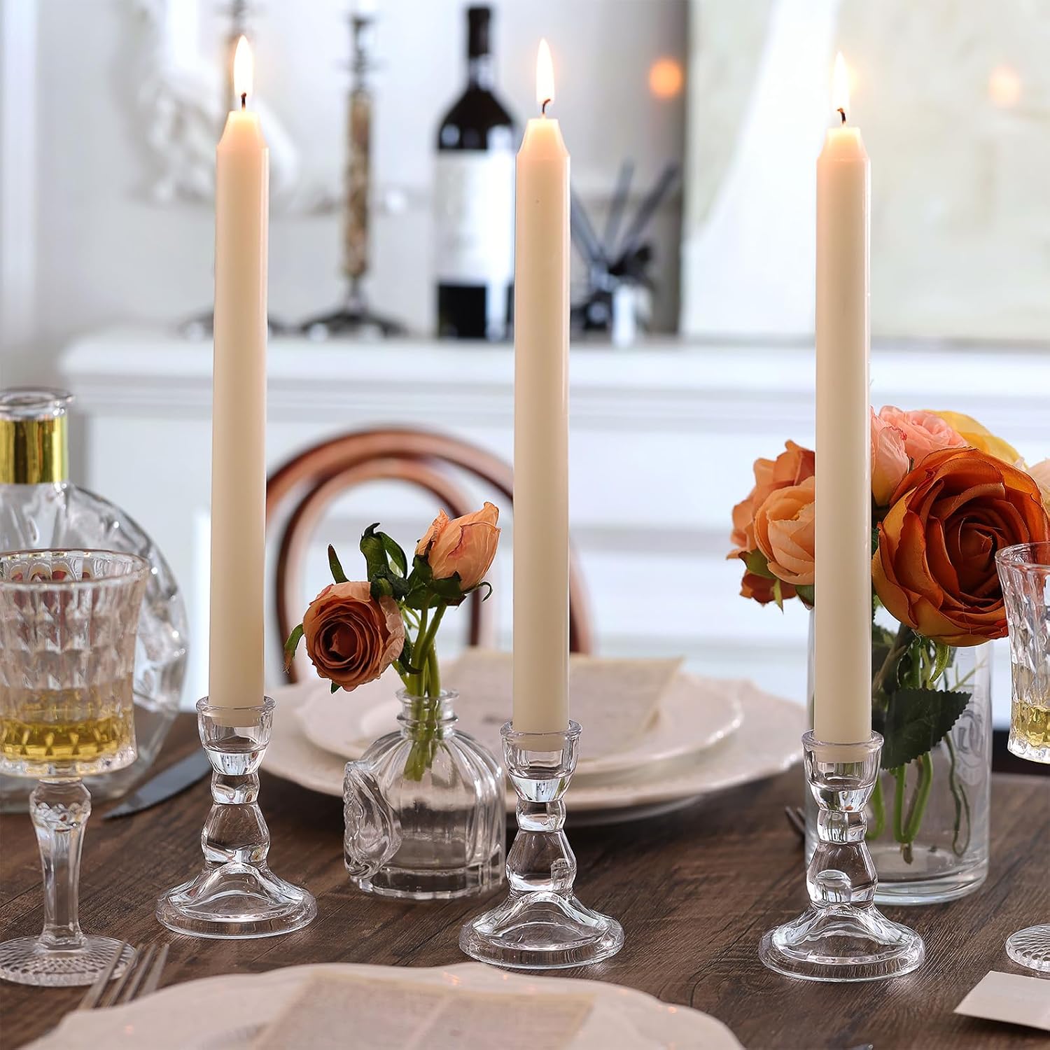 Lanttu 24 Pcs Candlestick Holders Bulk 3.55''x2.56'' Taper Candle Holders | Glass Candle Holders Set for Wedding Table