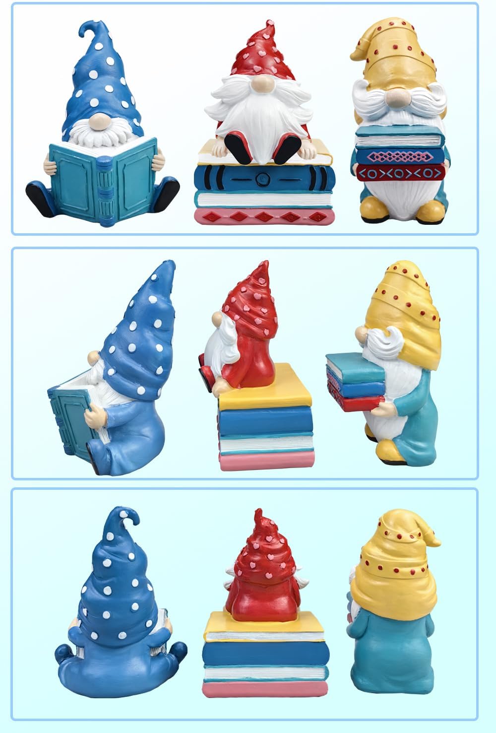 Gnomes Figurines Resin Sculpture / Reading / Set of 3
