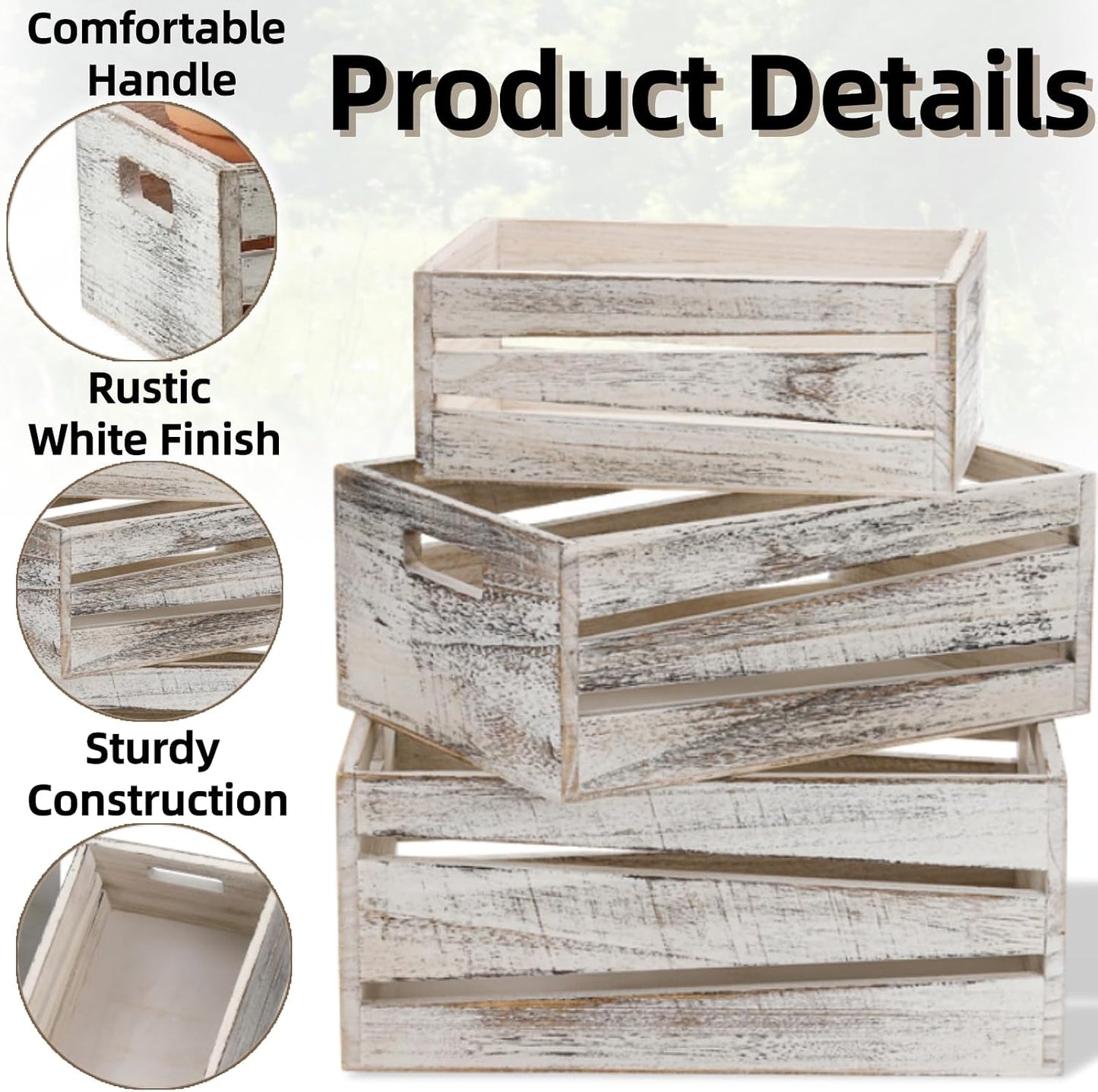 Rustic Nesting Container Bin / White / Set of 3