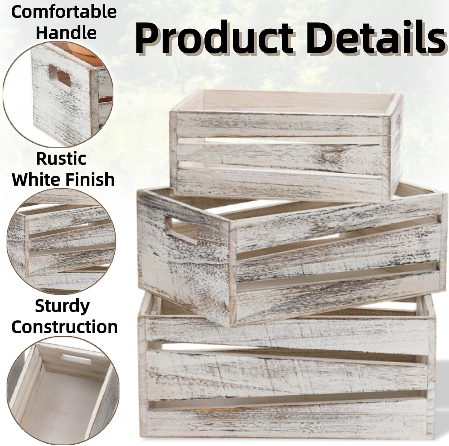 Rustic Nesting Container Bin / White / Set of 3