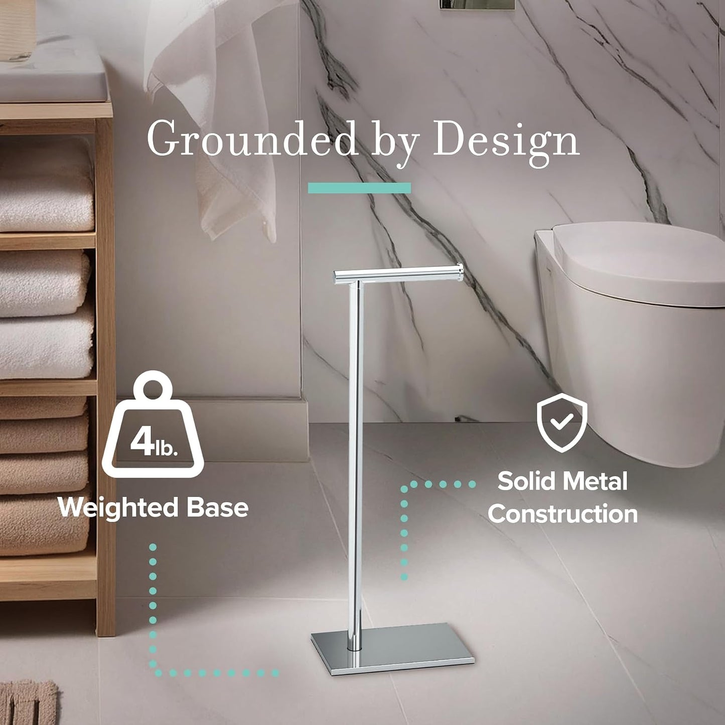 Gatco 1431C Modern Rectangle Base Freestanding Toilet Paper Holder, 21.25" Chrome with Weighted Base