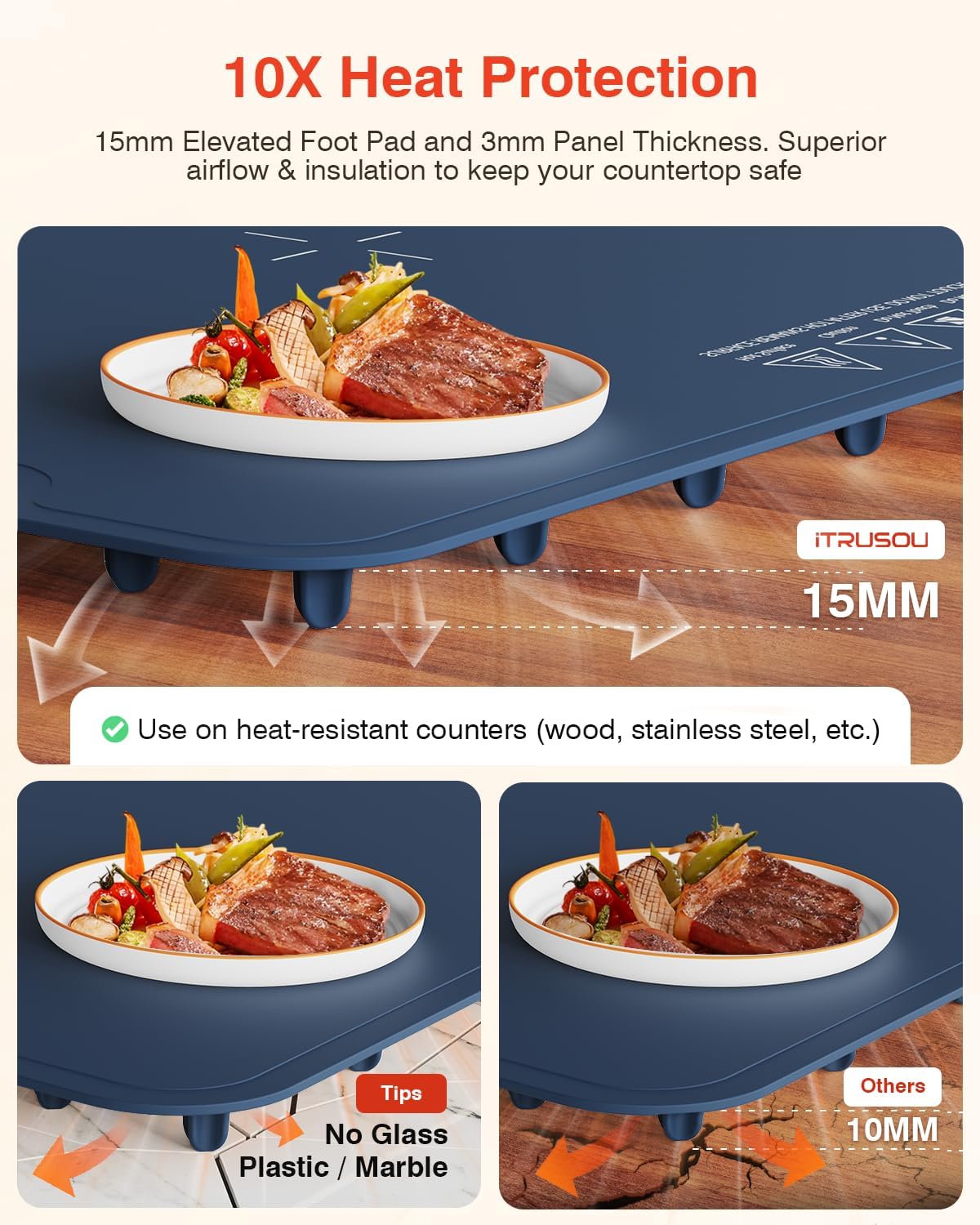 Electric Warming Tray 99H Continuous Heat / 25 x 16 / 120V / Navy Blue