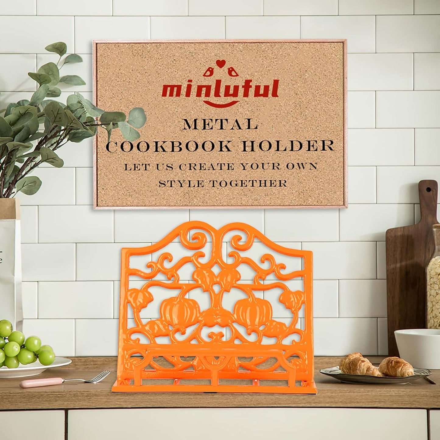 Vintage Cookbook Stand, Robust Wrought Cast Iron Recipe Book Holder for Kitchen Counter, Large Metal Cook Book Stand
