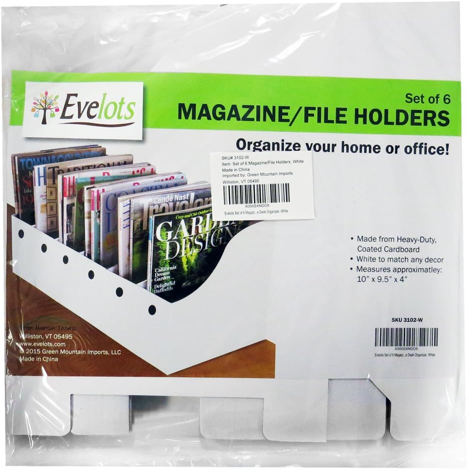 Evelots Magazine File Holder -Set of 6 White - Office Desk Organizer - Sturdy Cardboard - New Upgraded Double Front