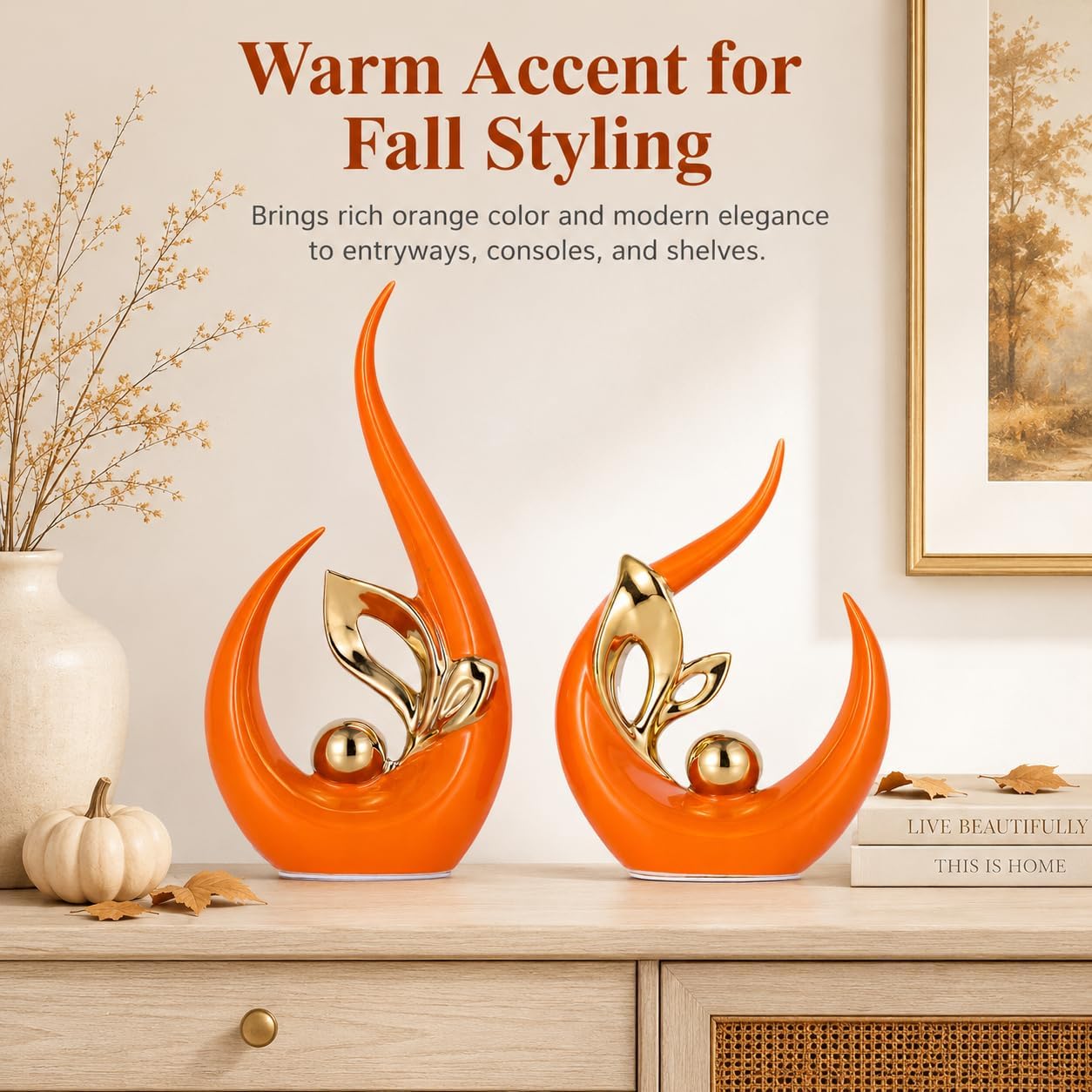 Burnt Gold Ceramic Statues / Orange