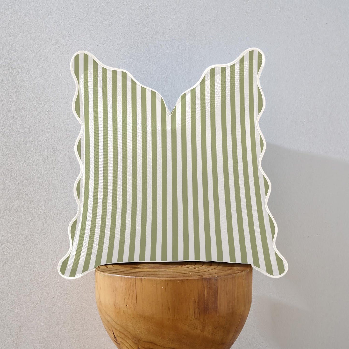 Scalloped Throw Pillow Covers / Green & White / 18 x 18 / Set of 2