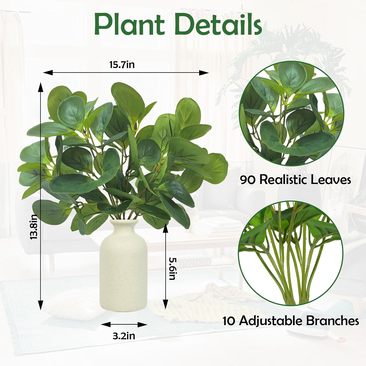 Small Fake Plant in Ceramic Pot / Fake Potted Plant with 2 Green Stems