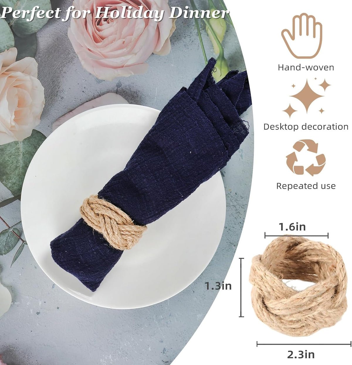 Woven Napkin Rings Set of 48, Mgrlfbl Farmhouse Burlap Napkin Ring | Rustic Yute Napkin Holder Dinner Birthday Wedding