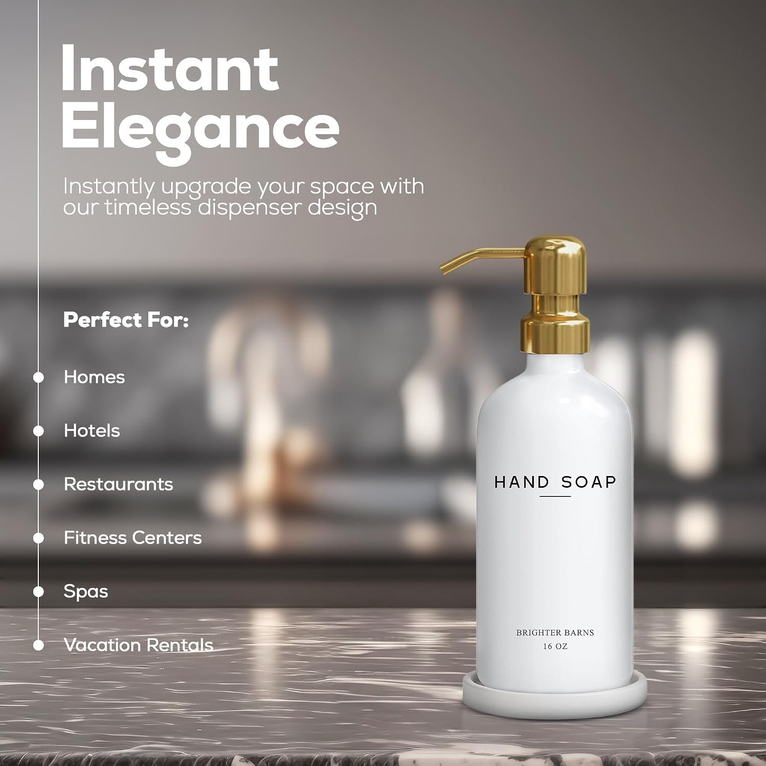 Luxury Glass Hand Soap Dispenser Bathroom Set by Brighter Barns - Hand Soap Dispenser with Stainless Steel Pump - Glass