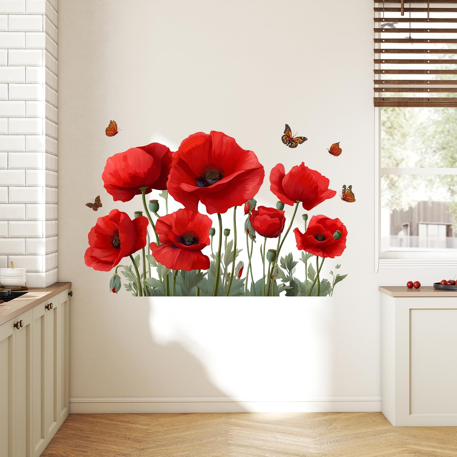 Poppy Flower Wall Decals / #4 / Red