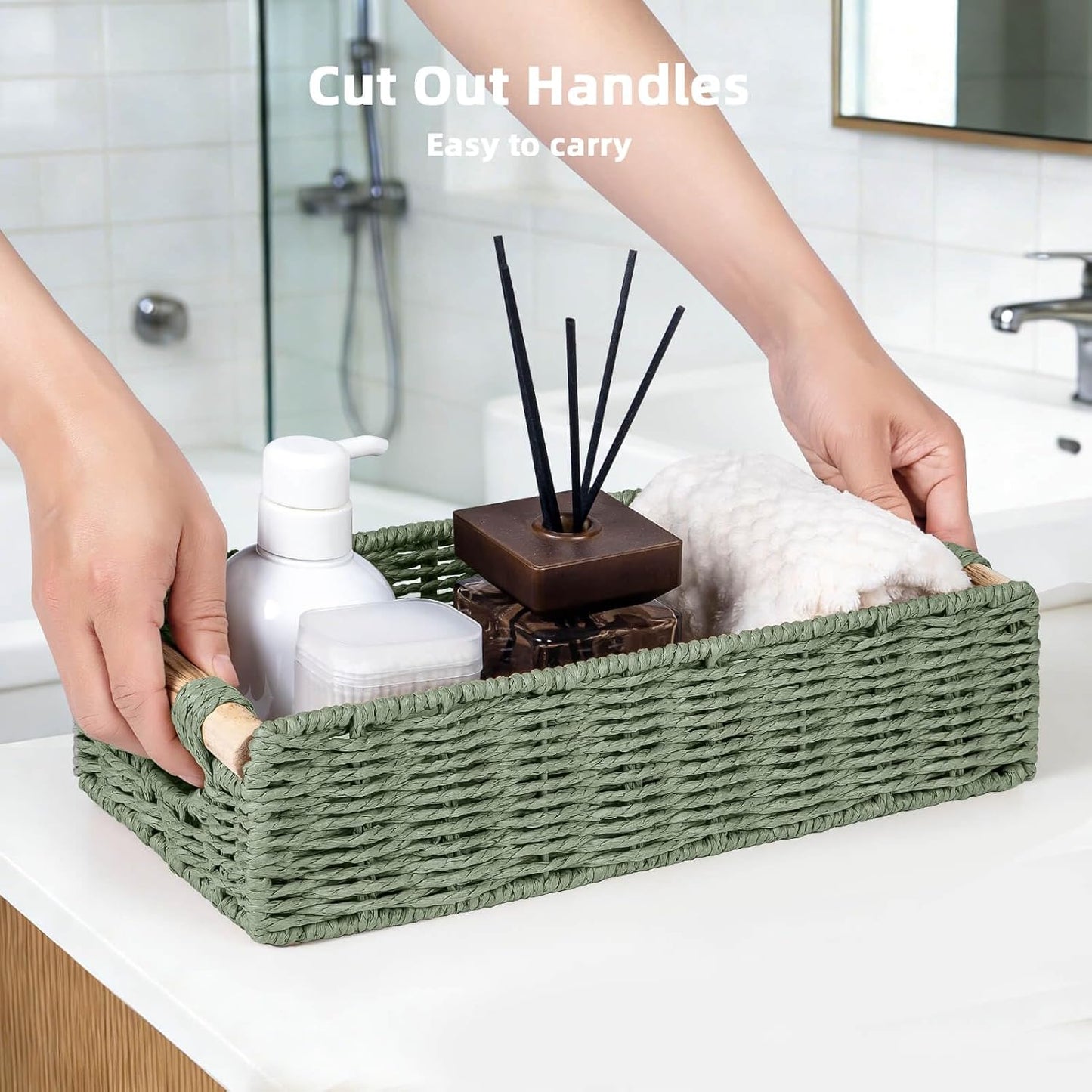 Handwoven Toilet Tank Top Paper Baskets / Green
