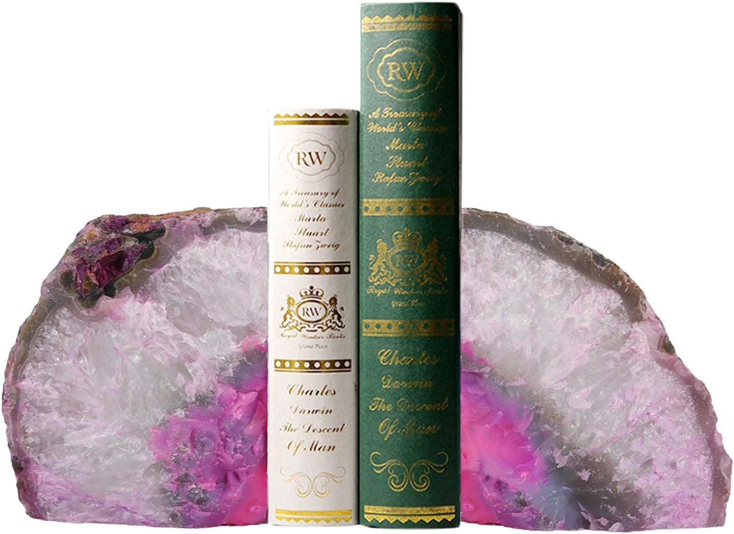 Agate Bookends 1 Pair 2-3 Lbs Small Natural Crystal Book Stopper for Books CDs & / Pink / 2-3LBS