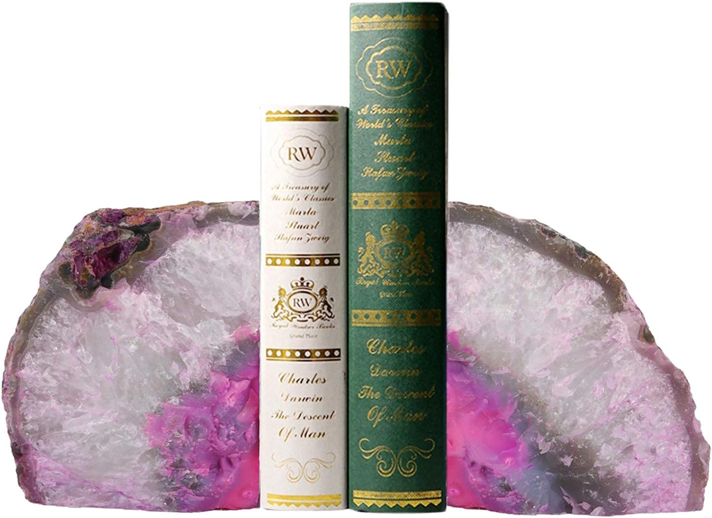Agate Bookends 1 Pair 2-3 Lbs Small Natural Crystal Book Stopper for Books CDs & / Pink / 2-3LBS