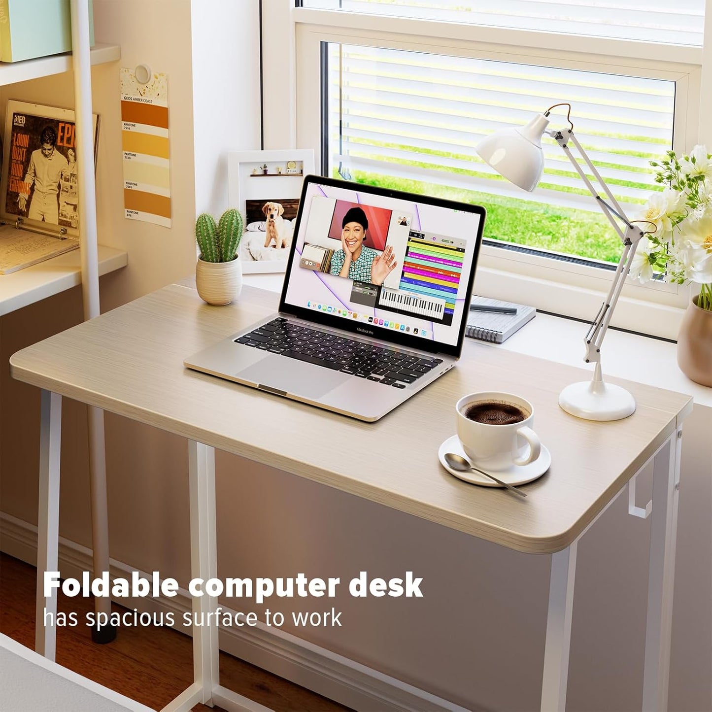 Small Foldable Desk 31.5" for Small Spaces / 31.5 x 15.7 / Small Size / Beige