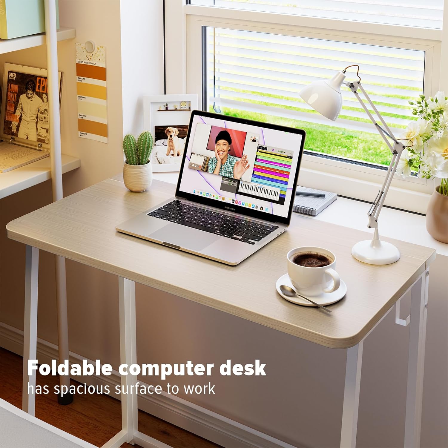 Small Foldable Desk 31.5" for Small Spaces / 31.5 x 15.7 / Small Size / Beige