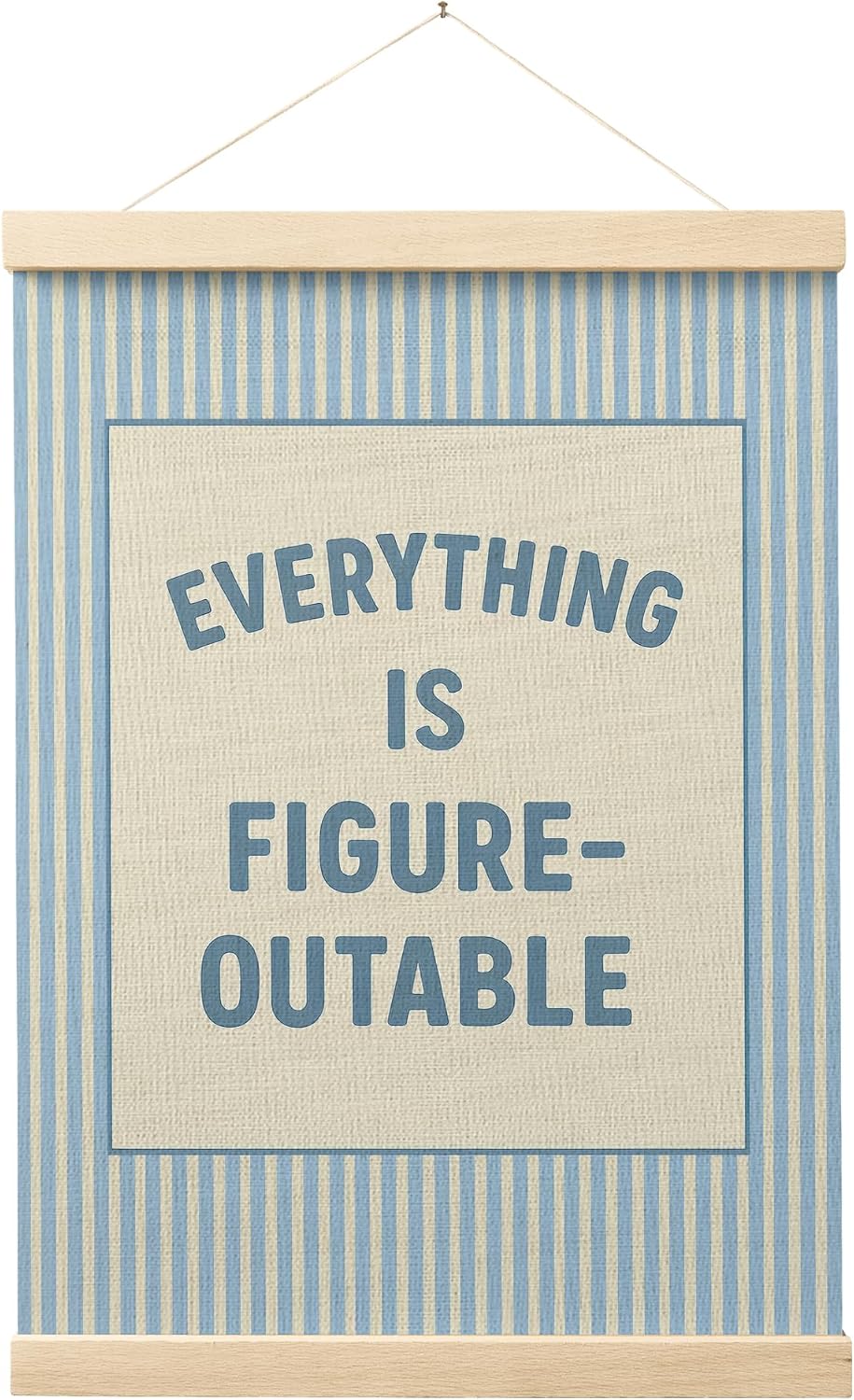 FGFK Preppy Blue Everything Is Figureoutable Inspirational Wall Art Poster Hanger Frame, Trendy Blue Striped Positive