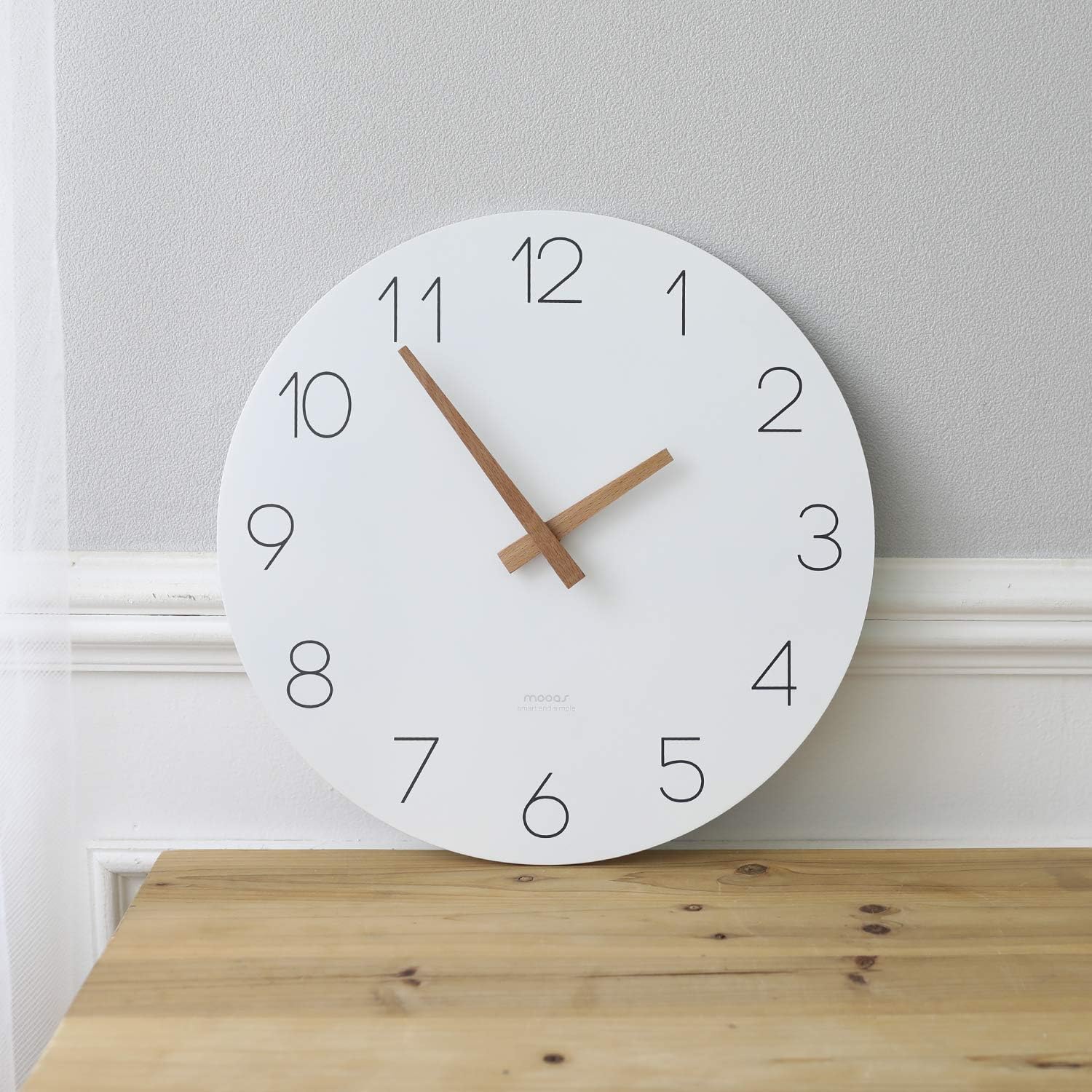 mooas Flatwood Wall Clock, 12" Analog Wall Clock, Silent Non-Ticking | Modern Wall Clocks Battery Operated for Office