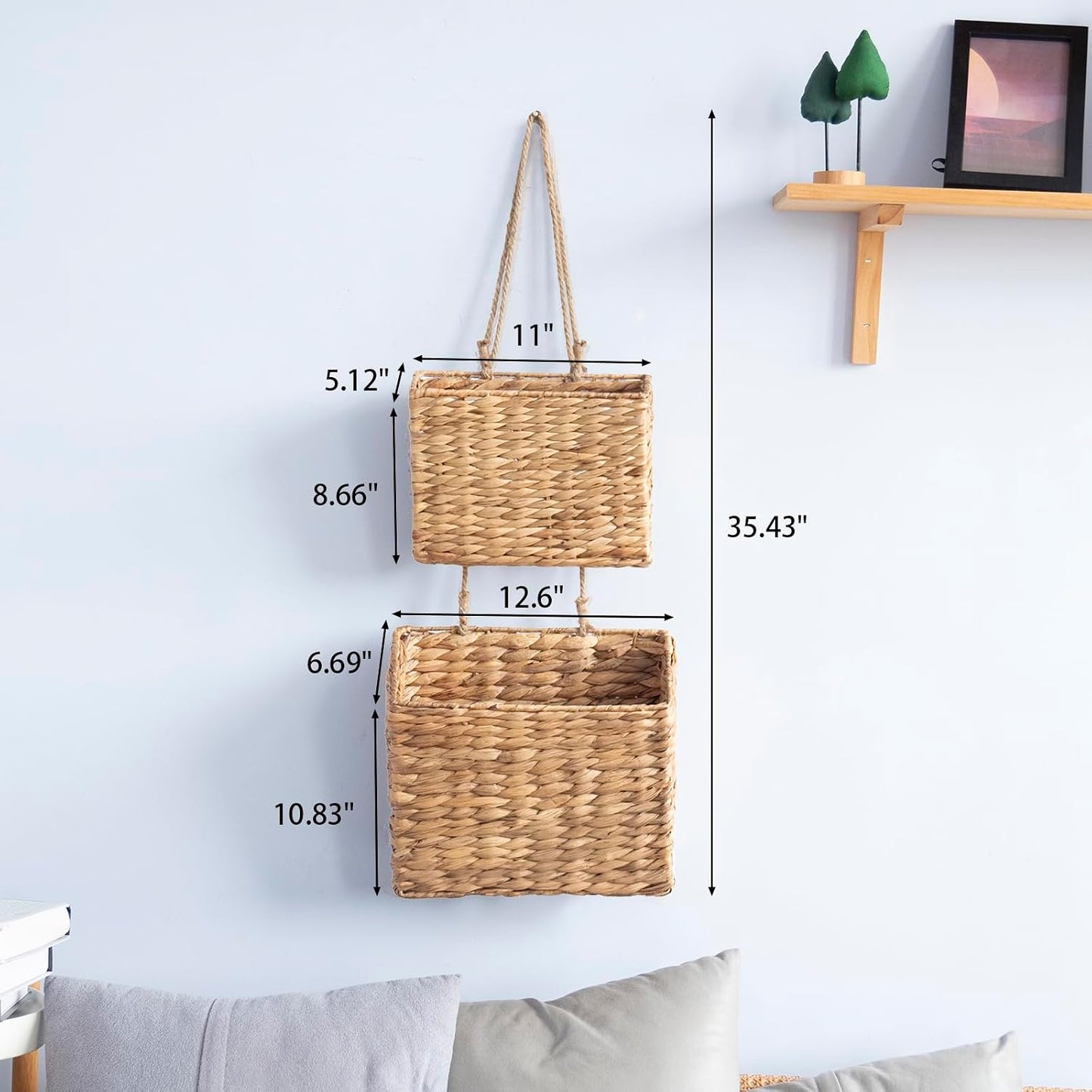 Woven Water Hyacinth Hanging Basket 2-Tiered Storage Baskets Hanging Organizer Hanging / Trapezoid