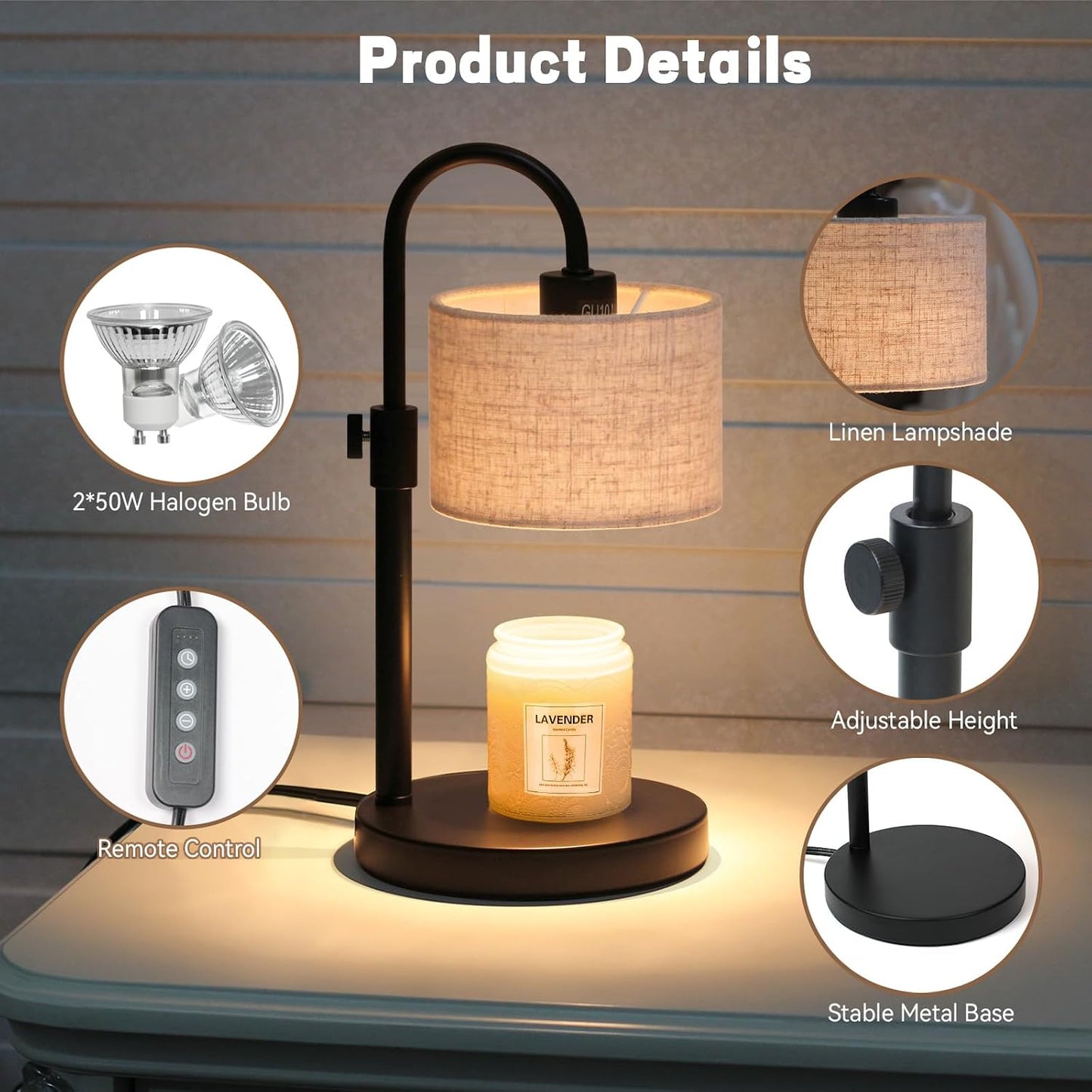 FINCMY Candle Warmer Lamp with Timer, Adjustable Height Candle Wax Warmer Candle Lamp Warmer for Jar Candles, Home
