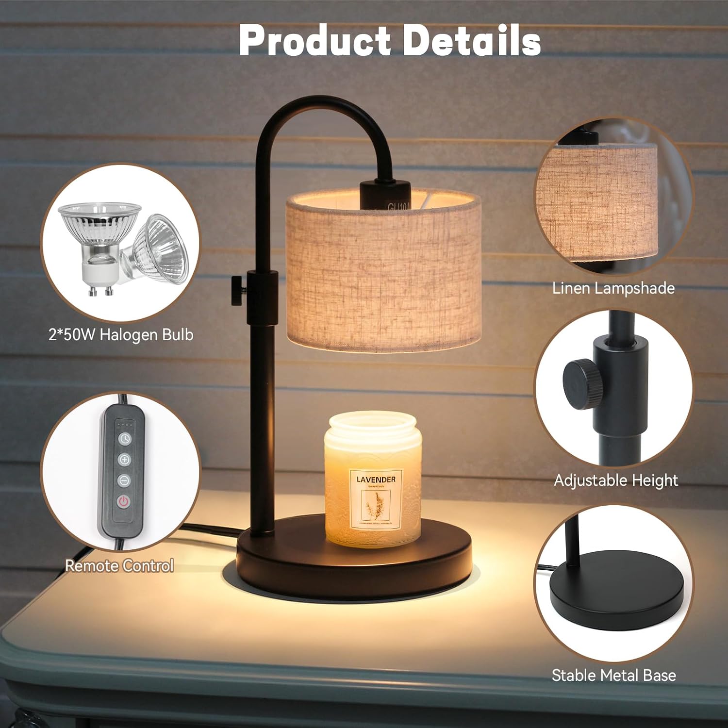 FINCMY Candle Warmer Lamp with Timer, Adjustable Height Candle Wax Warmer Candle Lamp Warmer for Jar Candles, Home