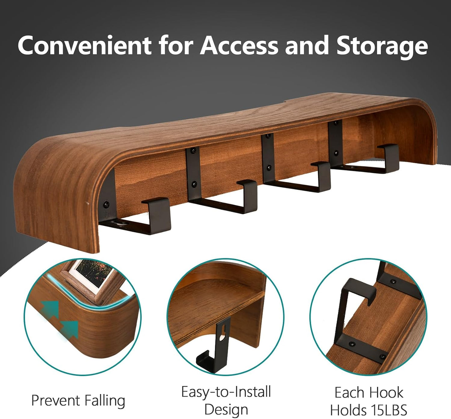 Coat Rack Wall Mount with Hidden Hooks Modern Key Holder Wood Entryway Hook with Shelf for Bedroom Kitchen Hallway