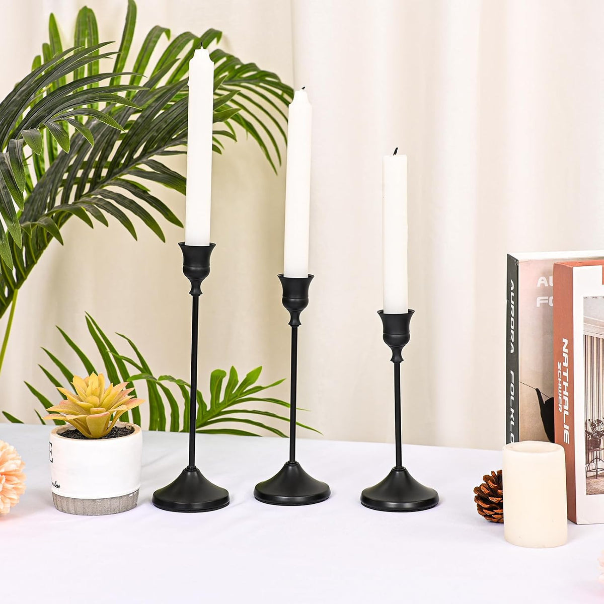 Matte Black Candlestick Holders 12 PCS,Metal Taper Candle Holder | for Pillar Candles, Reutilizable, Vintage Dining