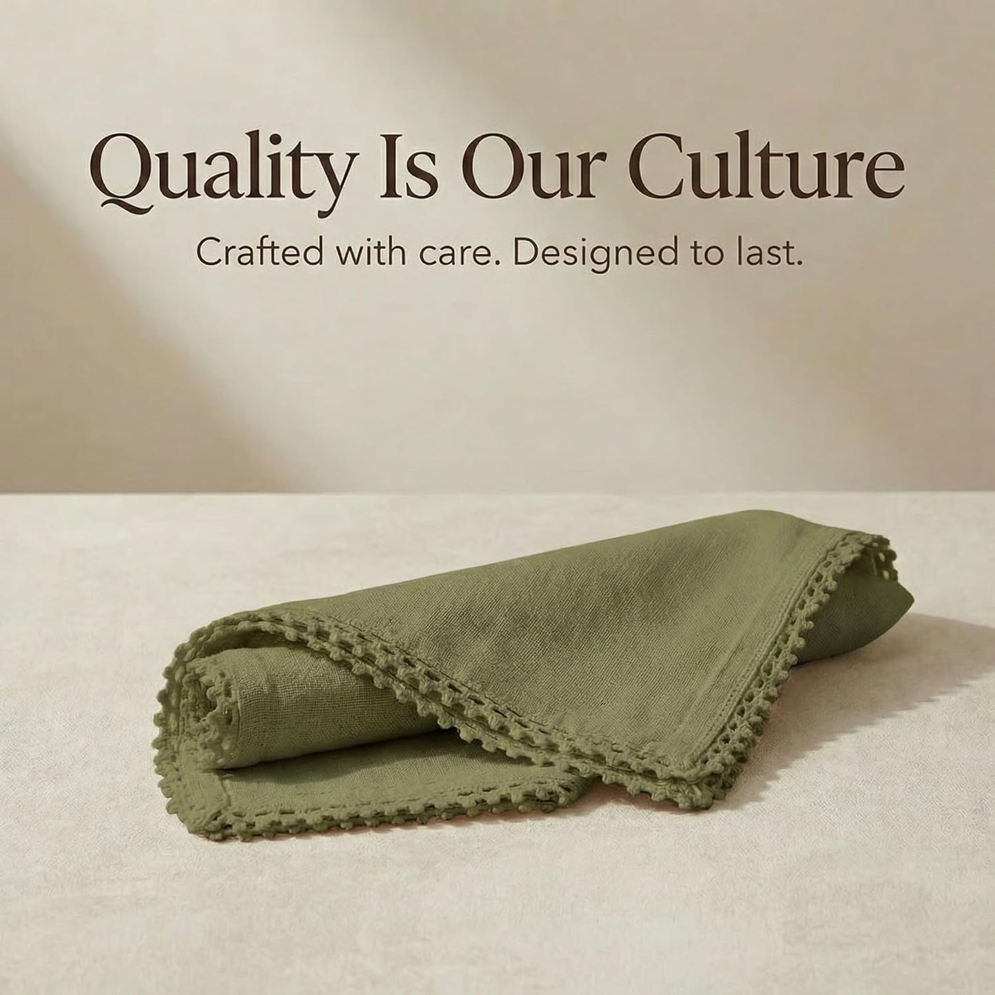 ACCENTHOME Olive Green Set of 12 18x18 inch Cotton Linen Dinner Napkins | Cotton Linen Blend Napkins, Machine Wash On