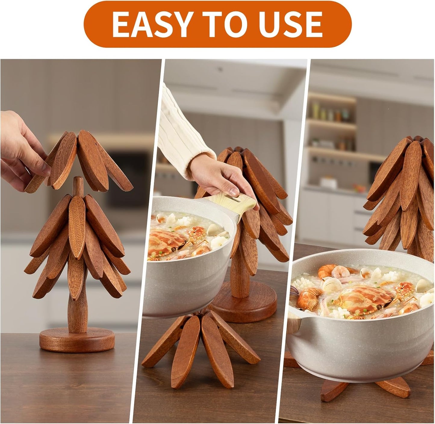Vertdens Wooden Trivets for Hot Dishes, Hot Dish Coaster with Tree-Shaped Wood Collapsible Hot Pad Trivet Tree for