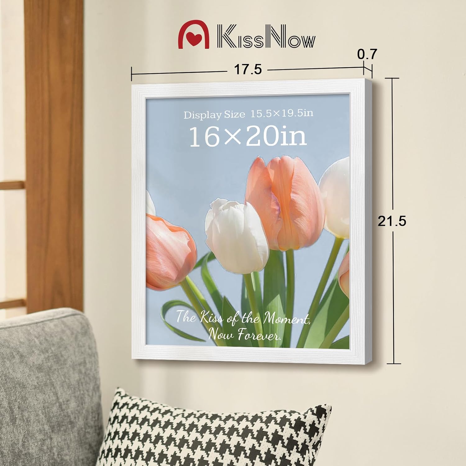 16x20 Picture Frame, White Solid Wood, 2 Pack, Wall Hanging for Art | Thick & Wide Border, HD Plexiglass, Horizontal or