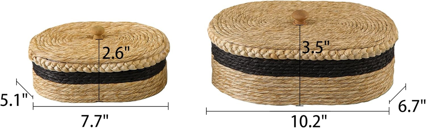 Woven Basket / Oval Decorative Storage Rattan Box / Brown / Set of 2