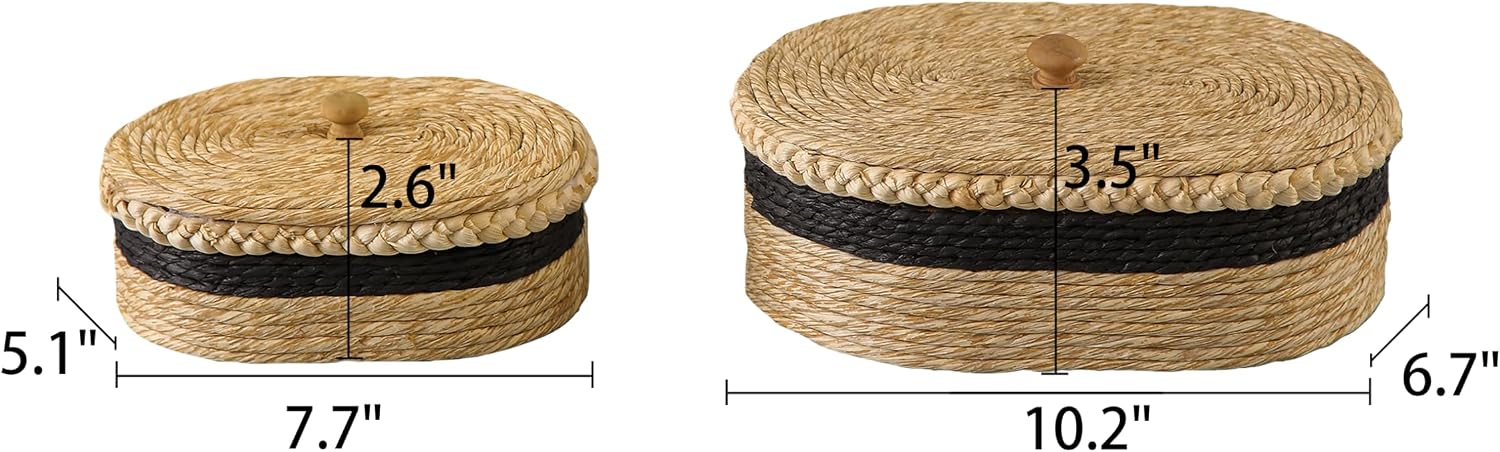 Woven Basket / Oval Decorative Storage Rattan Box / Brown / Set of 2