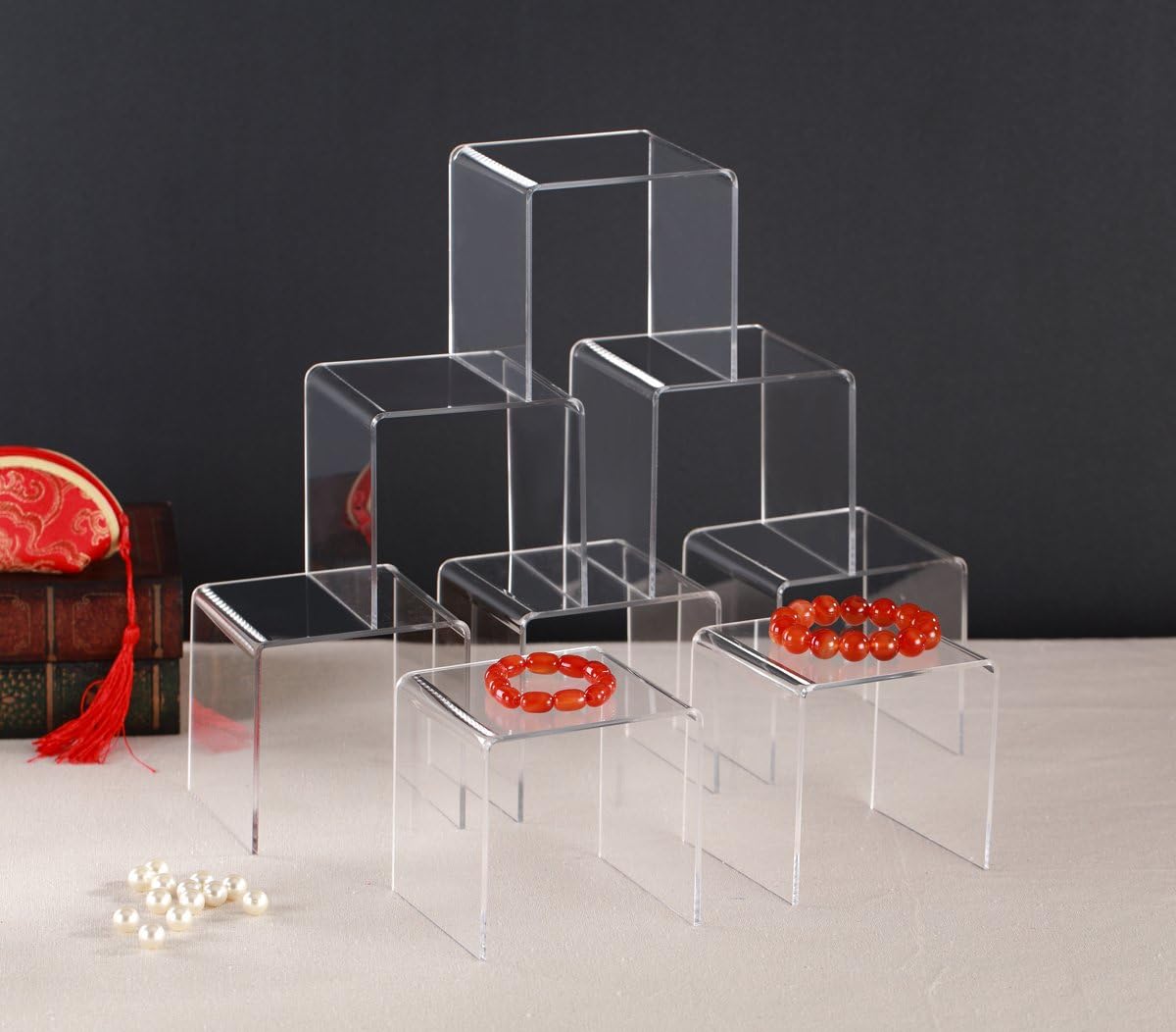 Display Stand / ® 8 PC 4'' Acrylic Risers / 4 x 4 x 4 / Clear