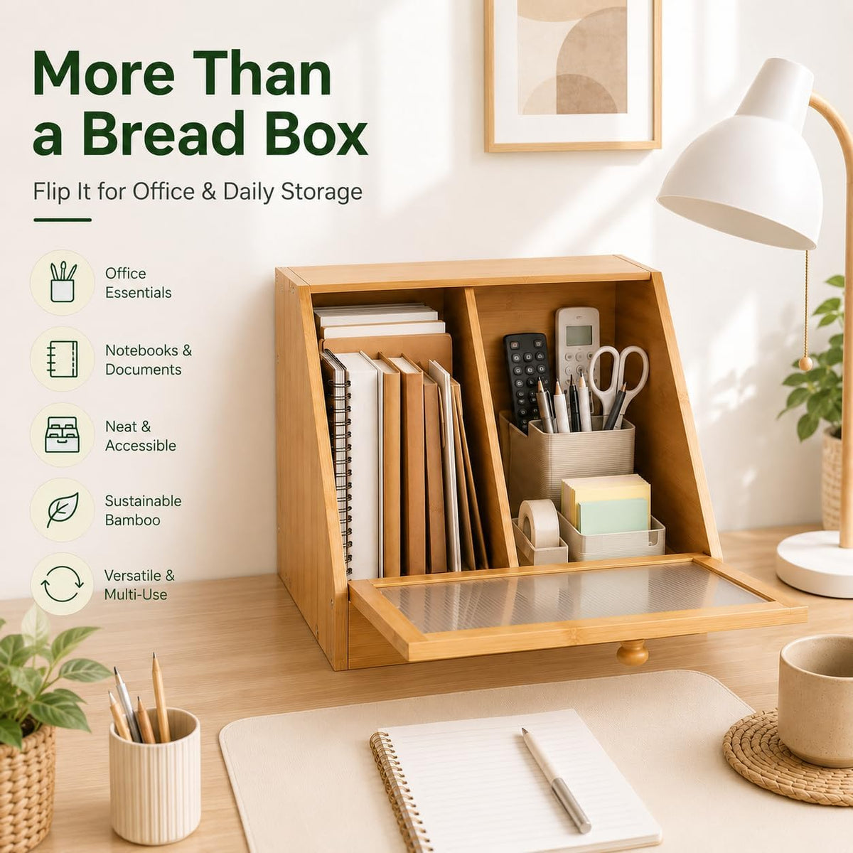BAMBANG Corner Bread Box for Kitchen Countertop, Large Capacity Bamboo Wood Bread Storage Container, 2 Tier Farmhouse