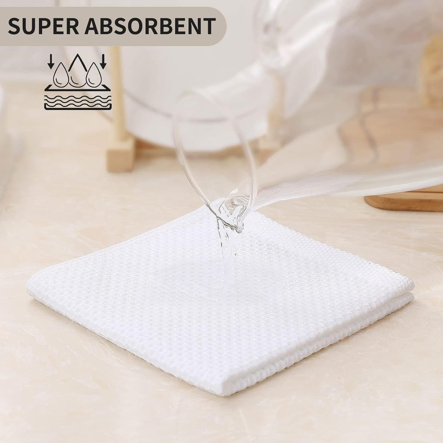 Kitinjoy 100% Cotton Waffle 8-Pack Kitchen Towels, 12" x 12", White | Ultra Absorbent, Super Soft, lightweight, Quick