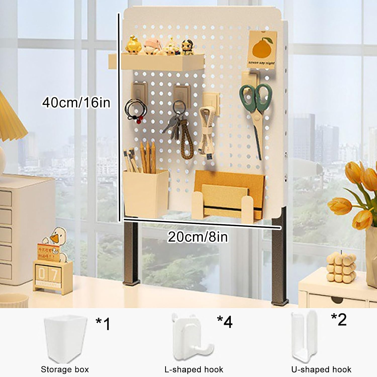 Clamp on Desk Extender Clamp-on Desk Pegboard, Privacy Panel for Desk, Magnetic Metal Peg Board with Accessories