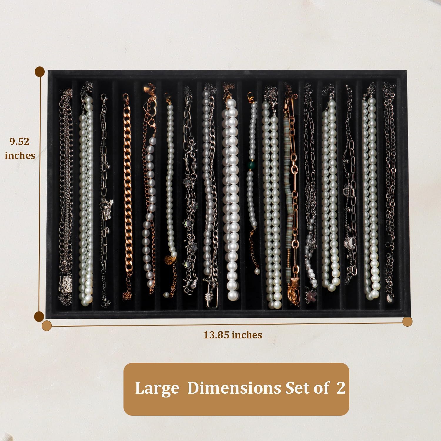 Large Velvet Jewelry Tray Stackable Jewelry Display Drawer Inserts / Black / 16 Grids / Set of 2